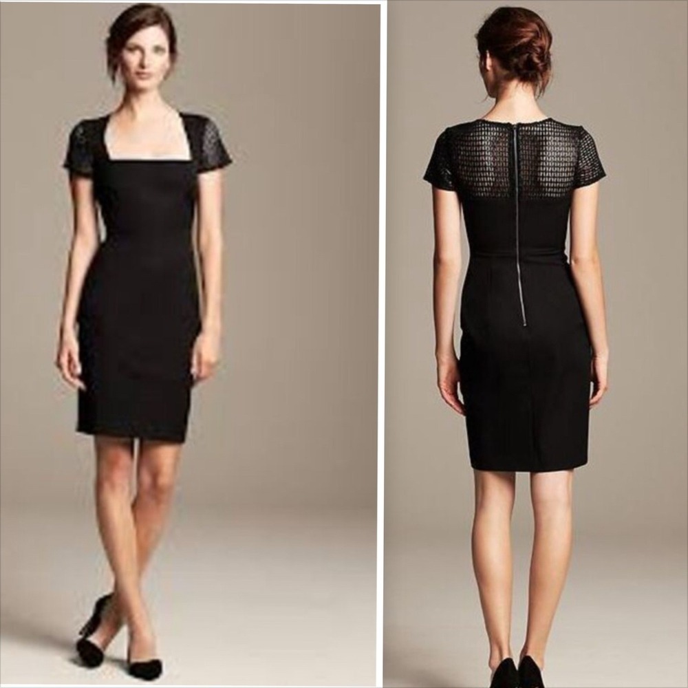 Roland Mouret for Banana Republic Black Cocktail Dress Lace Square Neck Bodycon